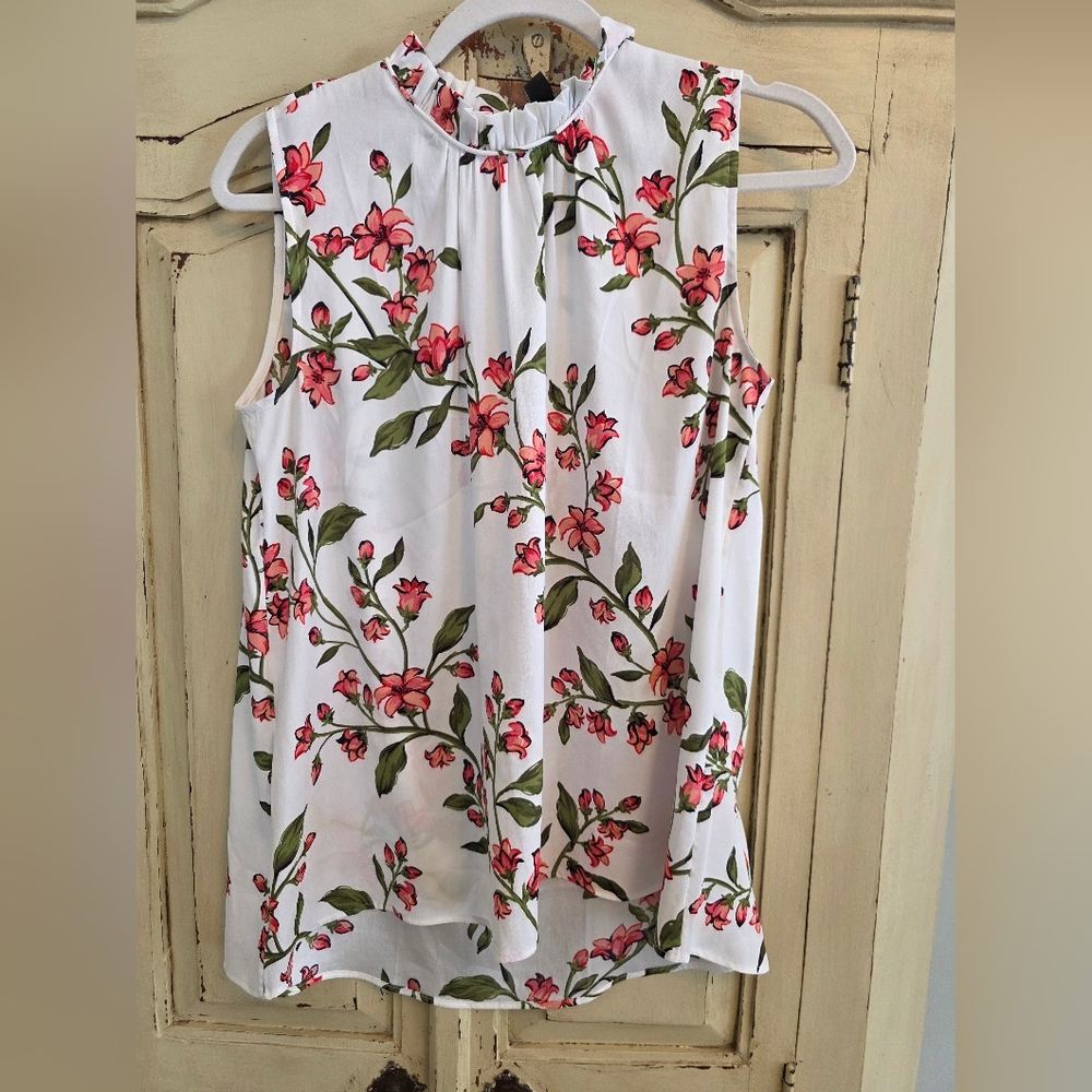 Ann Taylor Floral Blouse - White and Pink